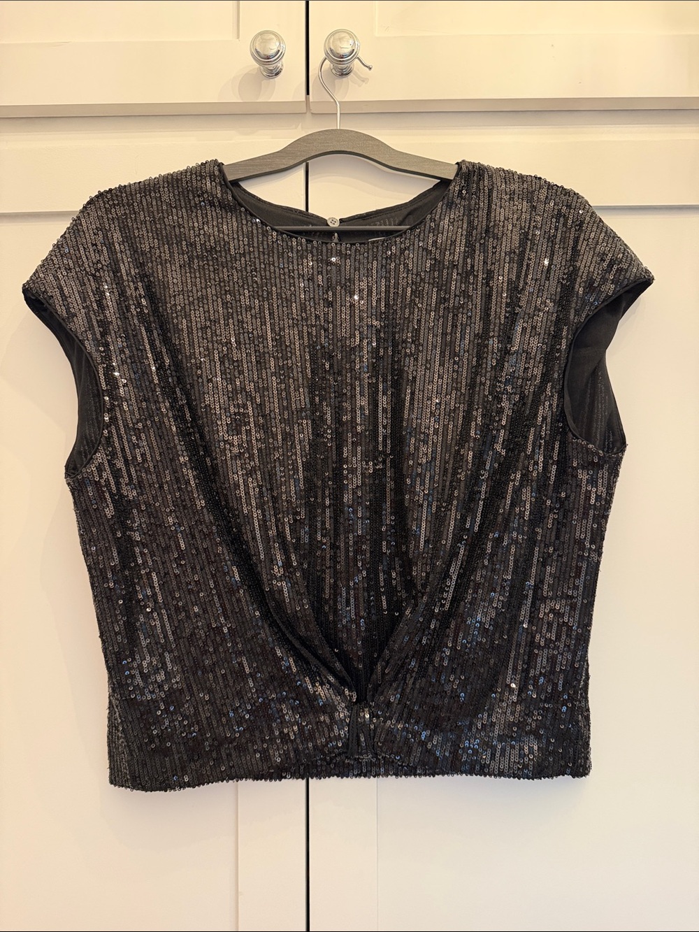 LOFT Black Sequin Twist-Front Tank Top